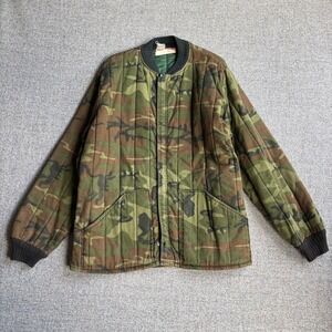 Vintage 70s Dacron Camo Jacket Mens Large Quilted Insulated Woodland Camouflage